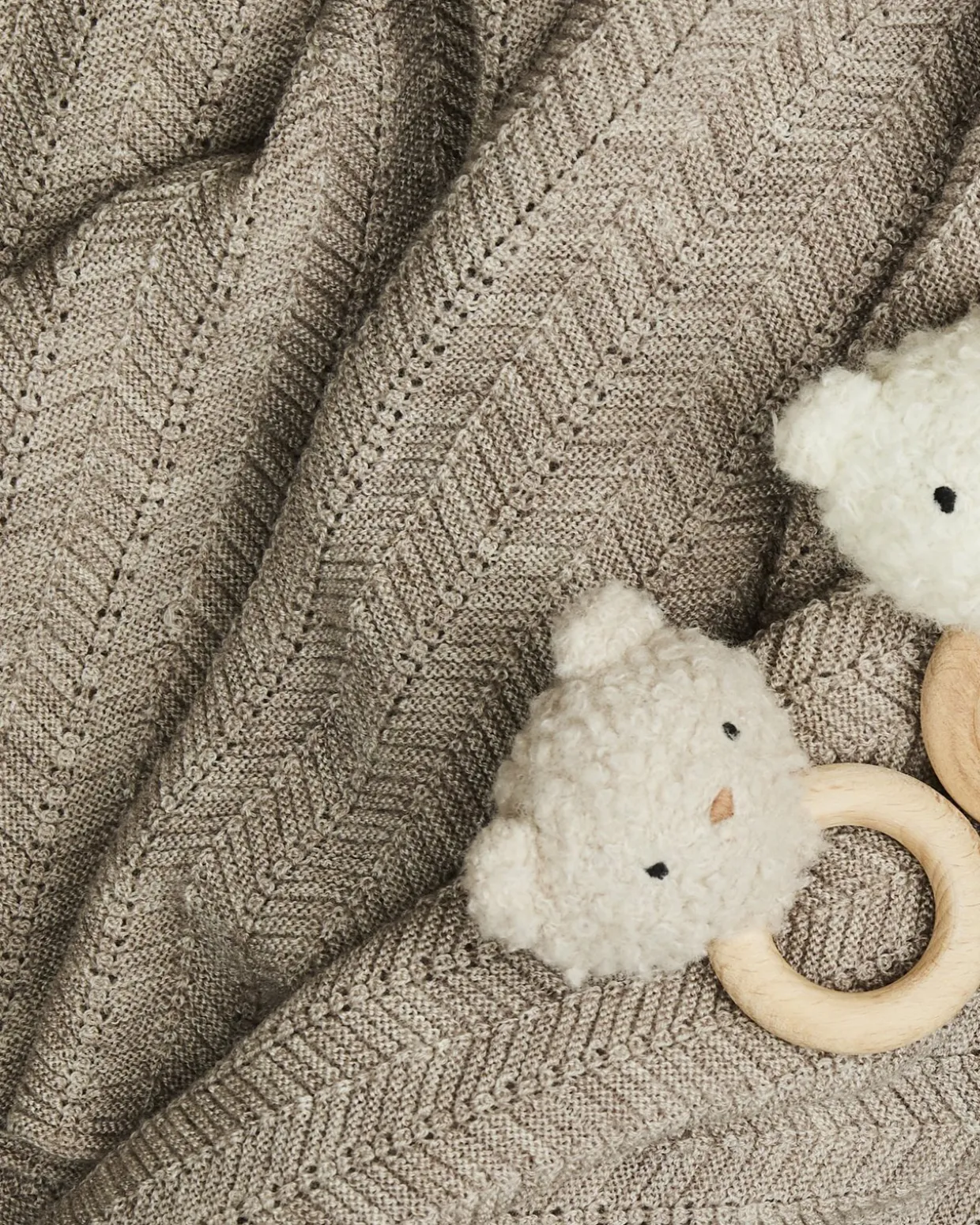 Babytæppe i merino uld, natur