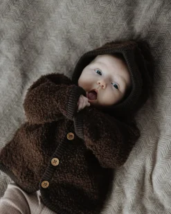 Cardigan bouclé merino uld, brown