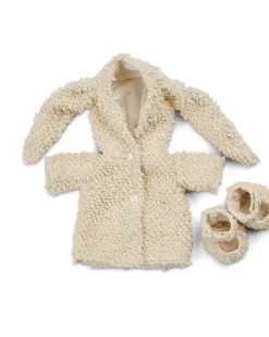 Dukketøj, sko/ bouclé frakke med kaninører