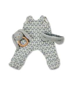 Dukketøj, sparkedragt med sovebriller og kaninrangle